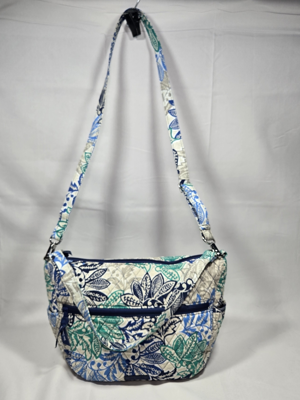 VERA BRADLEY Quilted Santiago Blue Botanical Satchel Crossbody Hobo Bag Purse